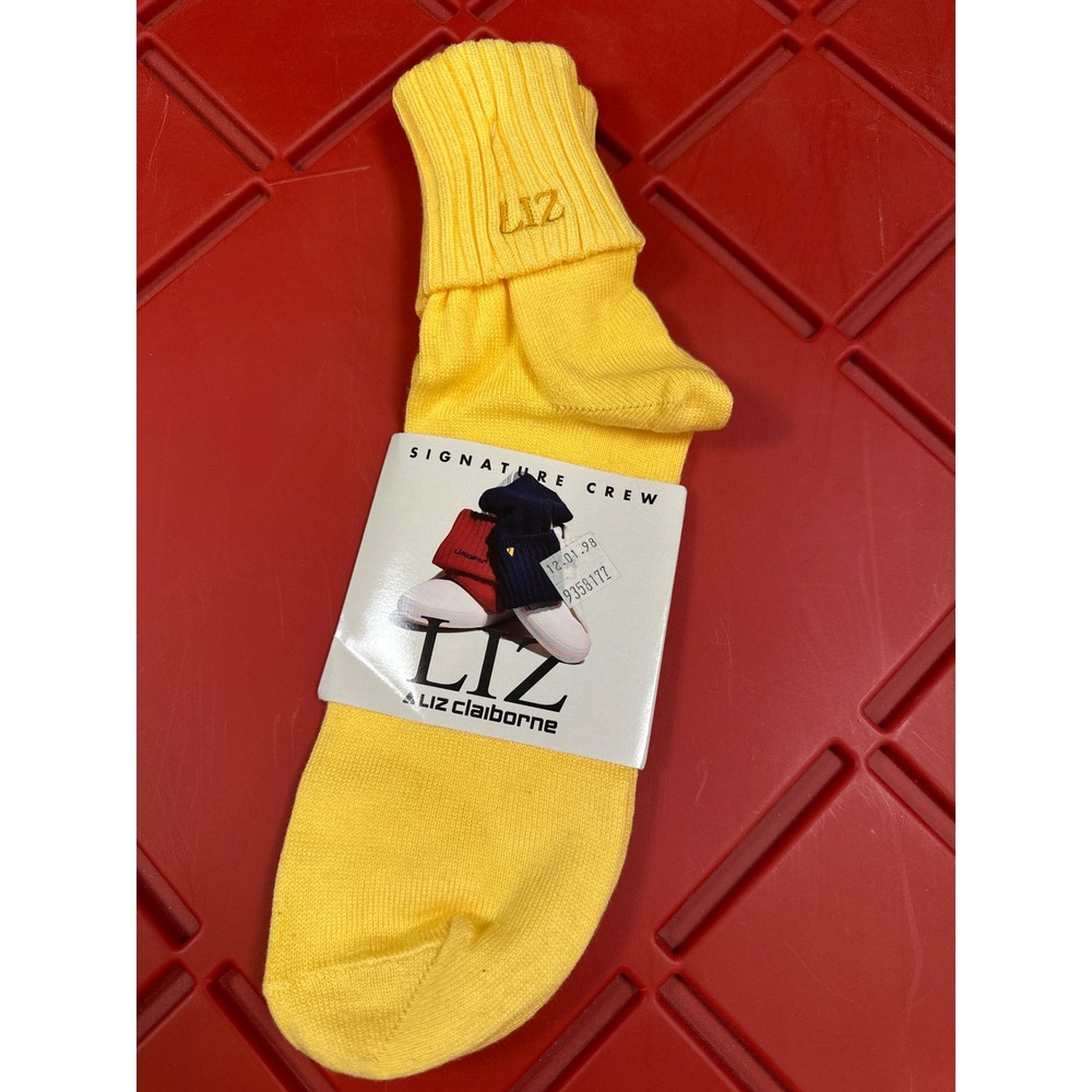 Vintage Liz Claiborne LIZ Signature Crew Socks Yellow Made USA NOS‎ Cotton 9-11